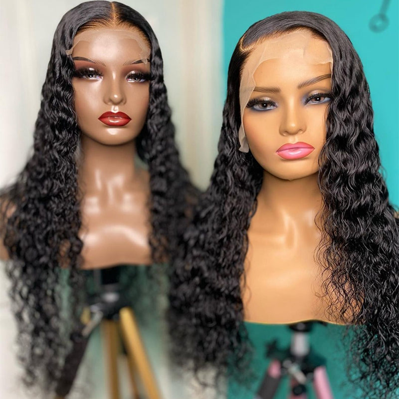 Water Wave Real Human Hair 180% Density HD 13X4 Lace Front Wig Pre Plucked For Black Women