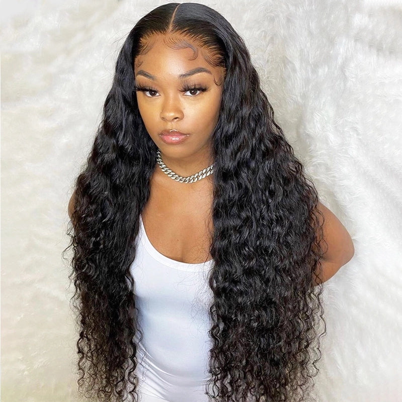 HD Transparent Glueless 180% Density Pre Plucked Deep Curly Lace Front Wigs