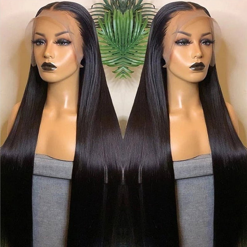 Real Human Hair Wig HD Transparent Straight Lace Front Wig Pre Plucked 180% Density