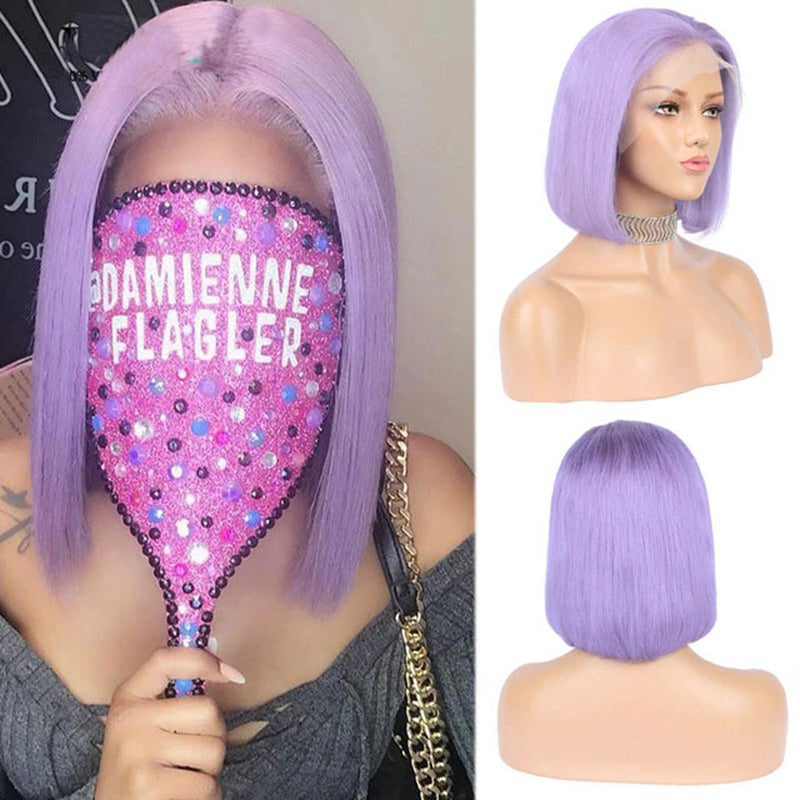 Pre Plucked Pink Bob Lace Front Wig Blonde Red Purple Blue Color Frontal Wig