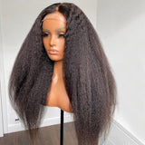 180% Density High Quality Full Lace Front Wig Yaki Kinky Straight Human Hair Wig Pre Plucked