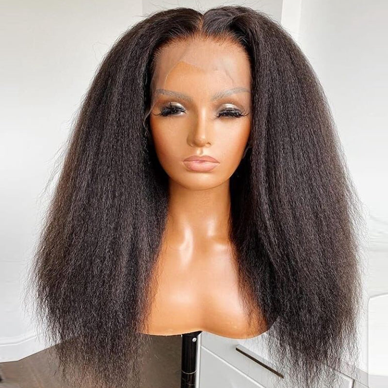 Yaki Kinky Straight 13x4 HD Lace Front Human Hair Wig Pre Plucked 180% Density