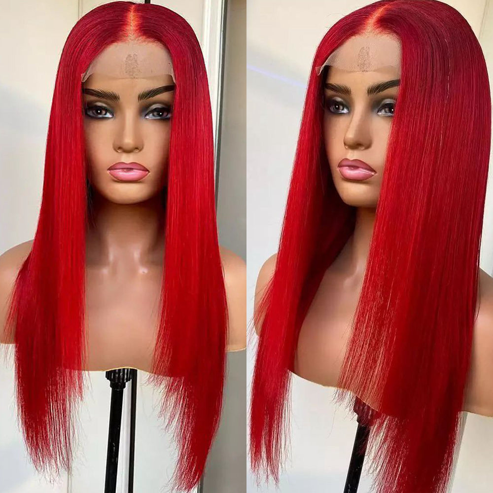 Pre Plucked Red Lace Front Wig 99J Burgundy Straight Human Hair High Density