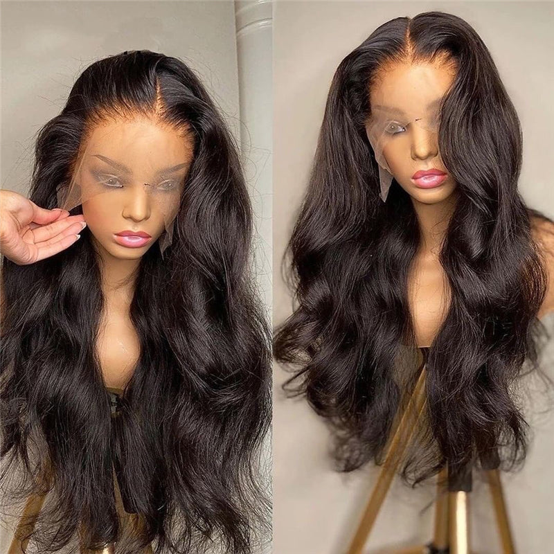 180% Density Body Wave HD Transparent Lace Front Human Hair Wig Pre Plucked For Black Women