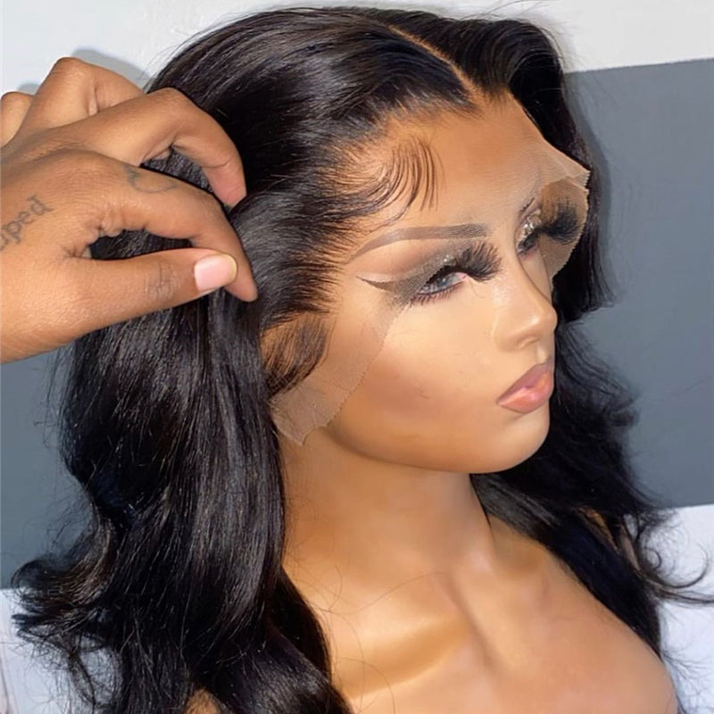 180% Density Body Wave HD Transparent Lace Front Human Hair Wig Pre Plucked For Black Women