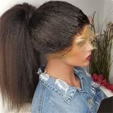 High Quality Yaki Kinky Straight Human Hair Pre Plucked HD Full Lace Front Wig 180% Density