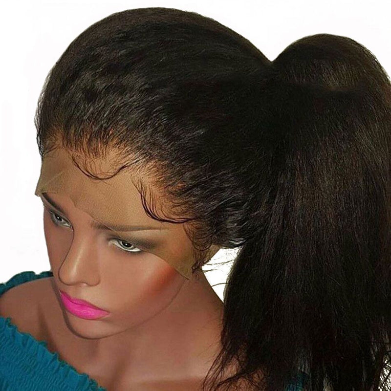 180% Density High Quality Yaki Kinky Straight Human Hair HD Full Lace Front Wig Pre Plucked
