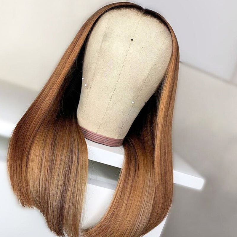 Color 30# Matte Brown Human Hair Transparent Lace Frontal Wig Plucked Natural Hairline