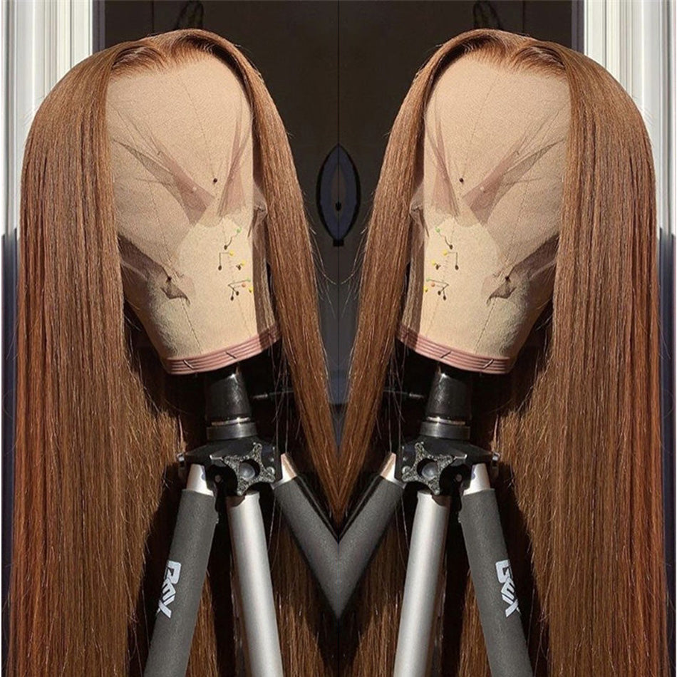 Color 30# Matte Brown Human Hair Transparent Lace Frontal Wig Plucked Natural Hairline